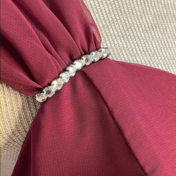Michaelangelo Burgundy Dress Chiffon Wide Strap Dramatic Shoulder Trains Size 10 - Picture 4 of 14